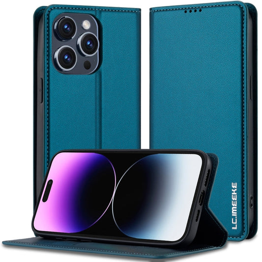 Pour iPhone 14 Pro Max Étui de téléphone en PU texturé givré LC.IMEEKE série L1 (Bleu)
