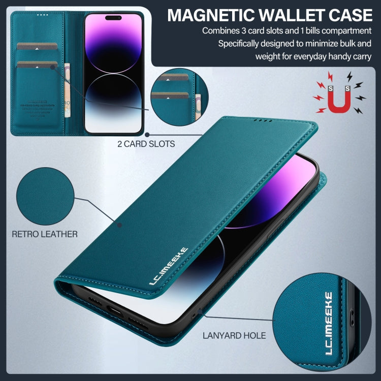 For iPhone 14 Pro Max LC.IMEEKE L1 Series Frosted Fine Texture PU Phone Case(Blue)