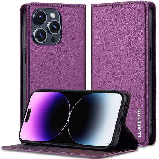 Pour iPhone 14 Pro Max Étui de téléphone en PU texturé givré LC.IMEEKE L1 Series (Violet)