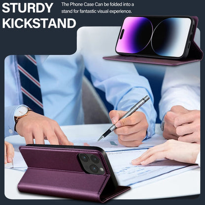For iPhone 14 Pro Max LC.IMEEKE L1 Series Frosted Fine Texture PU Phone Case(Purple)