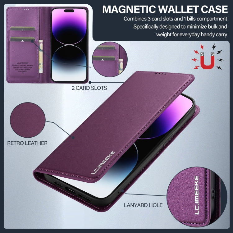 For iPhone 14 Pro Max LC.IMEEKE L1 Series Frosted Fine Texture PU Phone Case(Purple)
