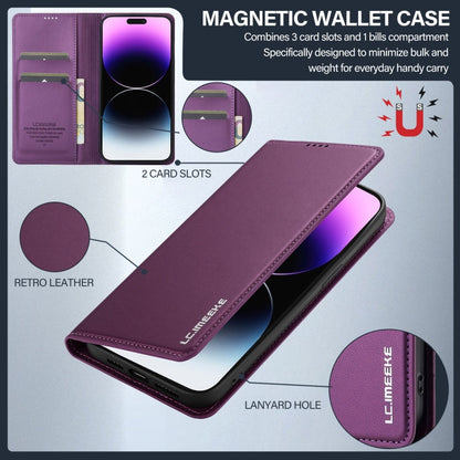 For iPhone 14 Pro Max LC.IMEEKE L1 Series Frosted Fine Texture PU Phone Case(Purple)