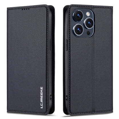 For iPhone 14 Pro LC.IMEEKE L1 Series Frosted Fine Texture PU Phone Case(Black)