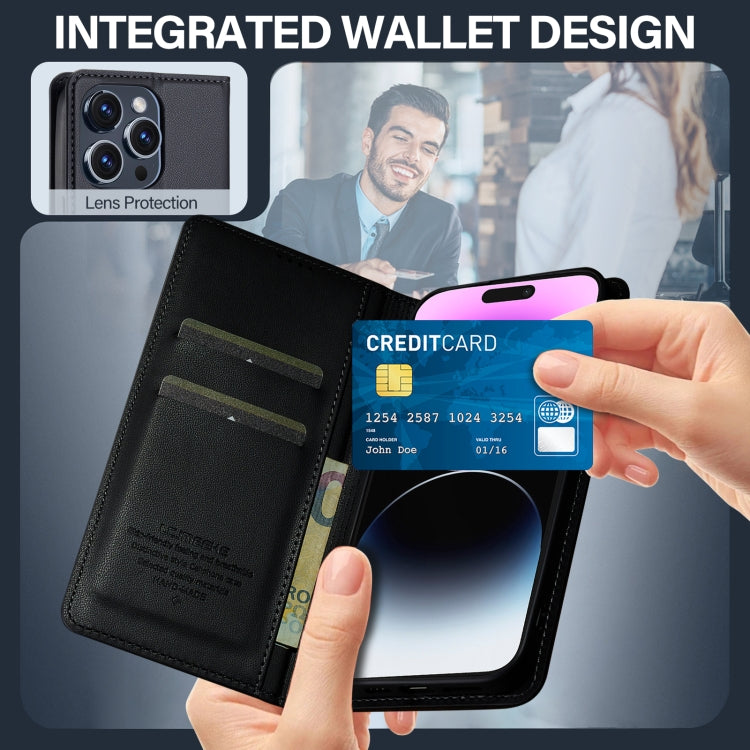 For iPhone 14 Pro LC.IMEEKE L1 Series Frosted Fine Texture PU Phone Case(Black)