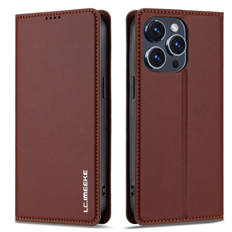 For iPhone 14 Pro LC.IMEEKE L1 Series Frosted Fine Texture PU Phone Case(Brown)
