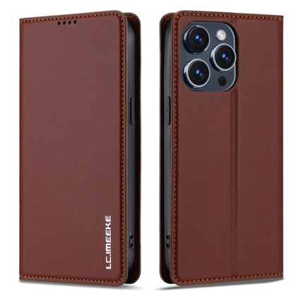 For iPhone 14 Pro LC.IMEEKE L1 Series Frosted Fine Texture PU Phone Case(Brown)