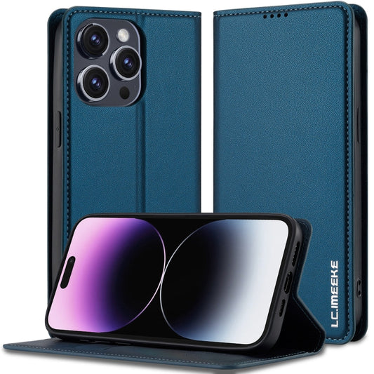 Pour iPhone 14 Pro LC.IMEEKE Série L1 Étui de téléphone en PU texturé givré (Bleu)