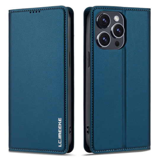 Pour iPhone 14 Pro LC.IMEEKE Série L1 Étui de téléphone en PU texturé givré (Bleu)