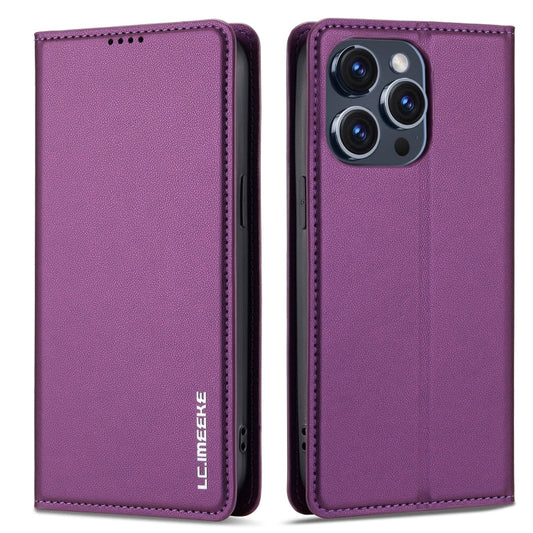 Pour iPhone 14 Pro LC.IMEEKE Série L1 Étui de téléphone en PU texturé givré (violet)
