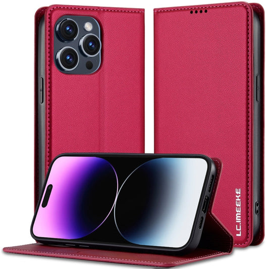 Pour iPhone 14 Pro LC.IMEEKE Série L1 Étui de téléphone en PU givré à texture fine (rouge)