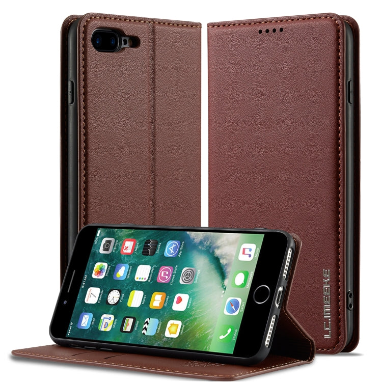 Pour iPhone 7 Plus / 8 Plus Coque de téléphone en PU texturé givré LC.IMEEKE série L1 (Marron)