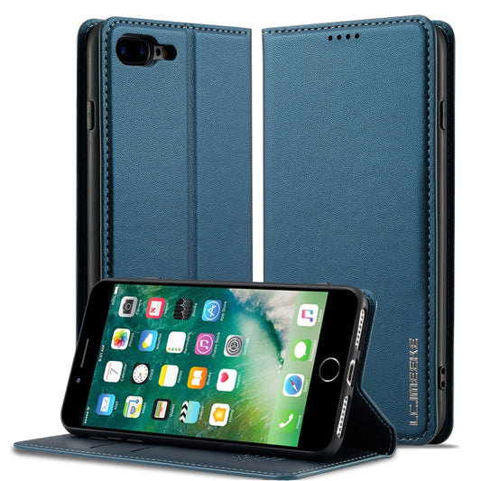 For iPhone 7 Plus / 8 Plus LC.IMEEKE L1 Series Frosted Fine Texture PU Phone Case(Blue)