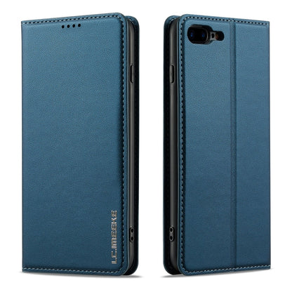 For iPhone 7 Plus / 8 Plus LC.IMEEKE L1 Series Frosted Fine Texture PU Phone Case(Blue)