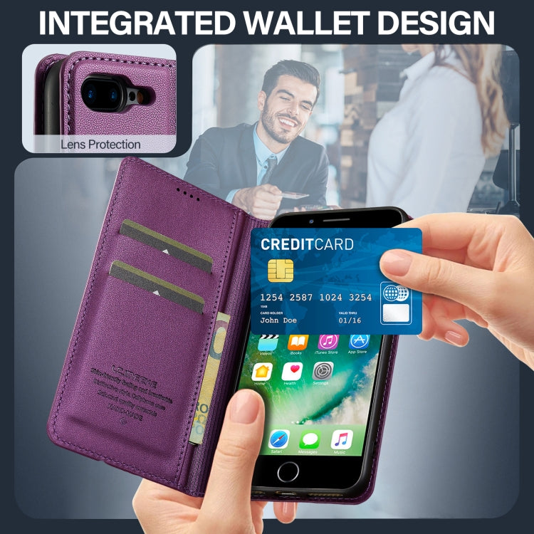 For iPhone 7 Plus / 8 Plus LC.IMEEKE L1 Series Frosted Fine Texture PU Phone Case(Purple)