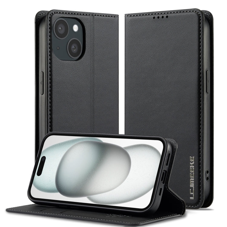 For iPhone 15 LC.IMEEKE L1 Series Frosted Fine Texture PU Phone Case(Black)