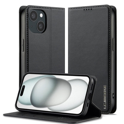 For iPhone 15 LC.IMEEKE L1 Series Frosted Fine Texture PU Phone Case(Black)