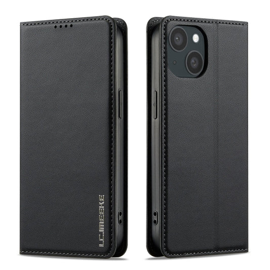 For iPhone 15 LC.IMEEKE L1 Series Frosted Fine Texture PU Phone Case(Black)