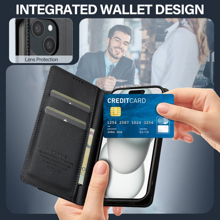 For iPhone 15 LC.IMEEKE L1 Series Frosted Fine Texture PU Phone Case(Black)