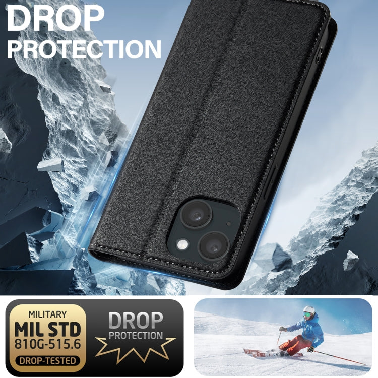 For iPhone 15 LC.IMEEKE L1 Series Frosted Fine Texture PU Phone Case(Black)