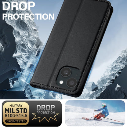 For iPhone 15 LC.IMEEKE L1 Series Frosted Fine Texture PU Phone Case(Black)