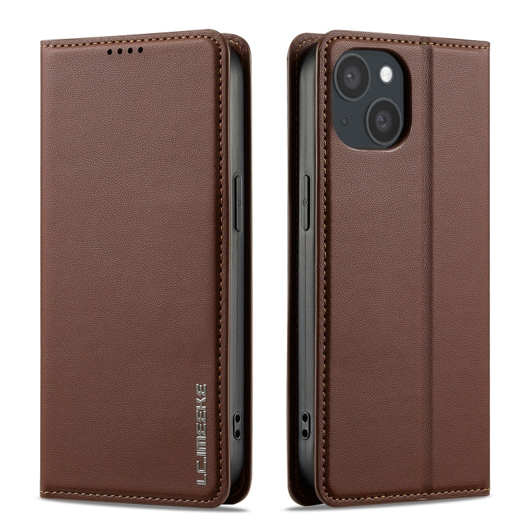 For iPhone 15 LC.IMEEKE L1 Series Frosted Fine Texture PU Phone Case(Brown)