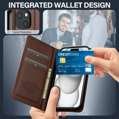 For iPhone 15 LC.IMEEKE L1 Series Frosted Fine Texture PU Phone Case(Brown)