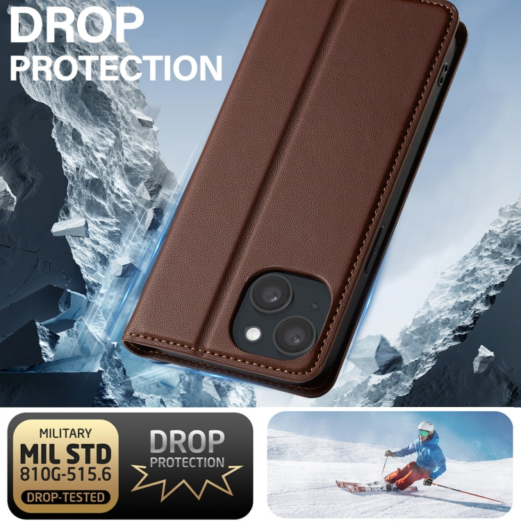 For iPhone 15 LC.IMEEKE L1 Series Frosted Fine Texture PU Phone Case(Brown)