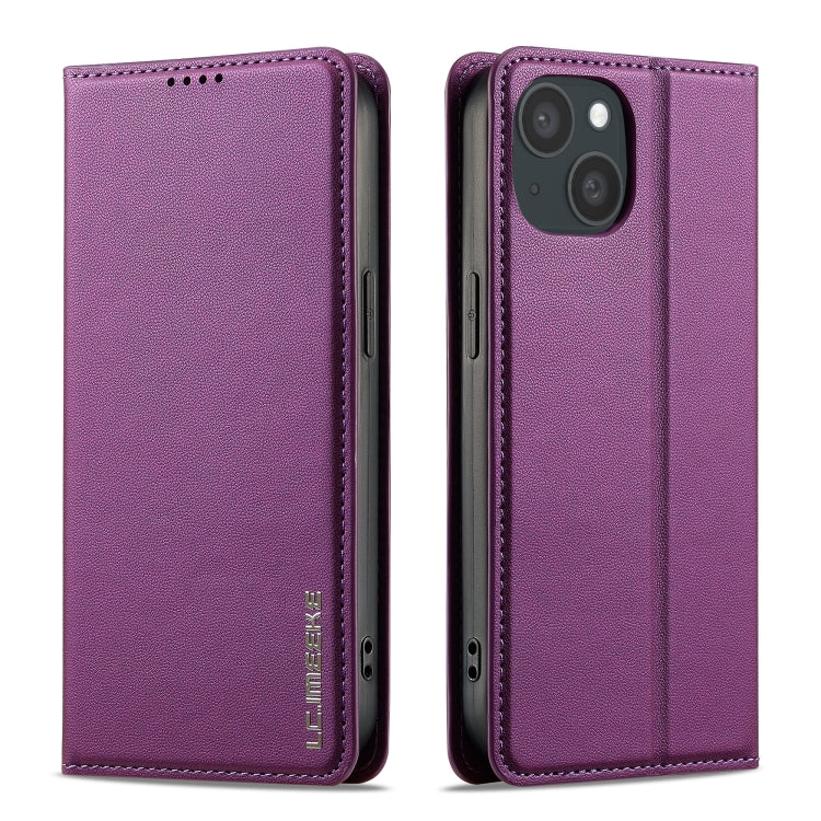 For iPhone 15 LC.IMEEKE L1 Series Frosted Fine Texture PU Phone Case(Purple)