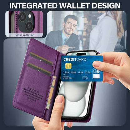 For iPhone 15 LC.IMEEKE L1 Series Frosted Fine Texture PU Phone Case(Purple)