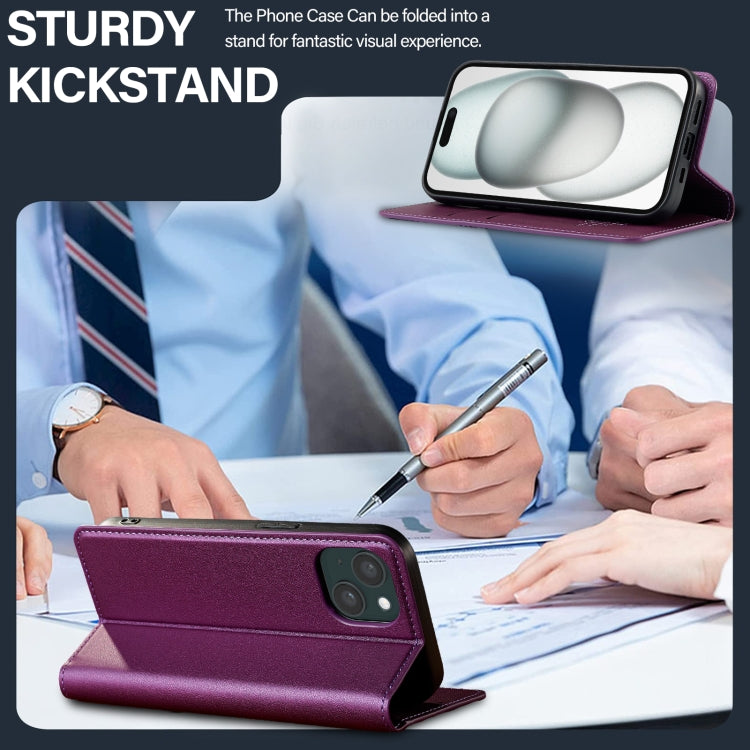 For iPhone 15 LC.IMEEKE L1 Series Frosted Fine Texture PU Phone Case(Purple)