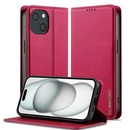For iPhone 15 LC.IMEEKE L1 Series Frosted Fine Texture PU Phone Case(Red)