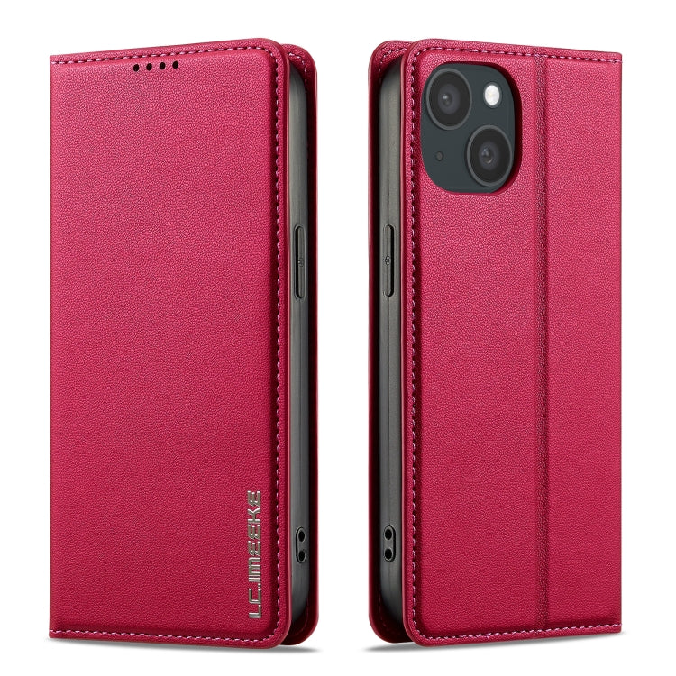 For iPhone 15 LC.IMEEKE L1 Series Frosted Fine Texture PU Phone Case(Red)