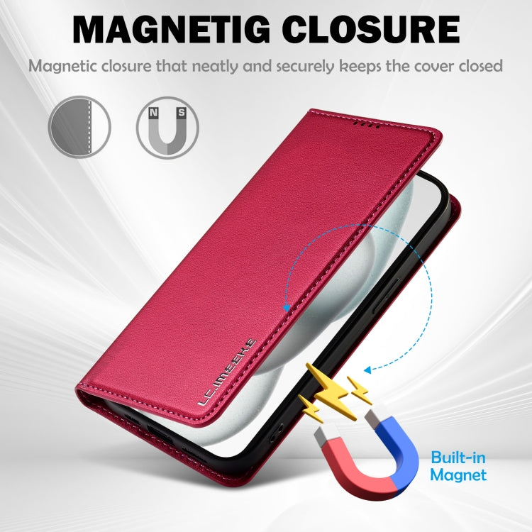 For iPhone 15 LC.IMEEKE L1 Series Frosted Fine Texture PU Phone Case(Red)