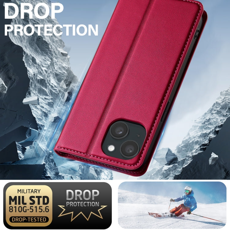 For iPhone 15 LC.IMEEKE L1 Series Frosted Fine Texture PU Phone Case(Red)