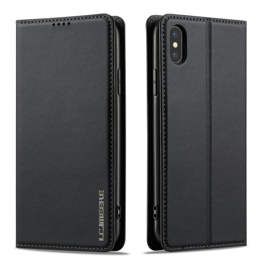 For iPhone XS Max LC.IMEEKE L1 Series Frosted Fine Texture PU Phone Case(Black)