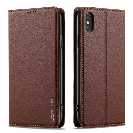 For iPhone XS Max LC.IMEEKE L1 Series Frosted Fine Texture PU Phone Case(Brown)