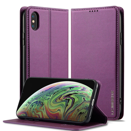 For iPhone XS Max LC.IMEEKE L1 Series Frosted Fine Texture PU Phone Case(Purple)