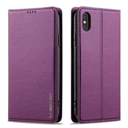 For iPhone XS Max LC.IMEEKE L1 Series Frosted Fine Texture PU Phone Case(Purple)