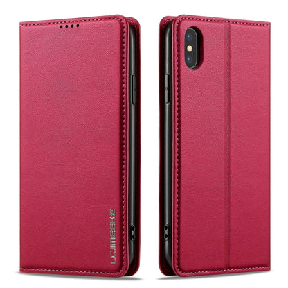 For iPhone XS Max LC.IMEEKE L1 Series Frosted Fine Texture PU Phone Case(Red)