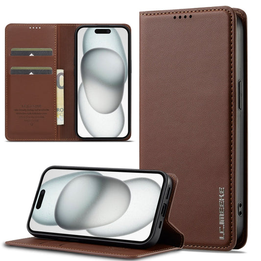 Pour iPhone 14 / 13 Étui de téléphone en PU texturé givré fin LC.IMEEKE série L1 (Marron)