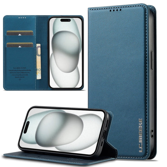 Pour iPhone 14 / 13 Étui de téléphone en PU texturé givré fin LC.IMEEKE série L1 (bleu)