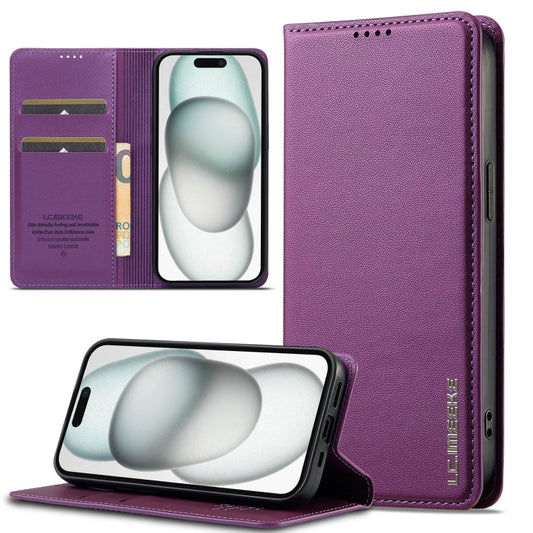 Pour iPhone 14 / 13 Étui de téléphone en cuir PU texturé givré LC.IMEEKE série L1 (violet)