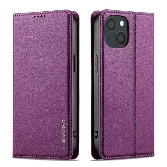 Pour iPhone 14 / 13 Étui de téléphone en cuir PU texturé givré LC.IMEEKE série L1 (violet)