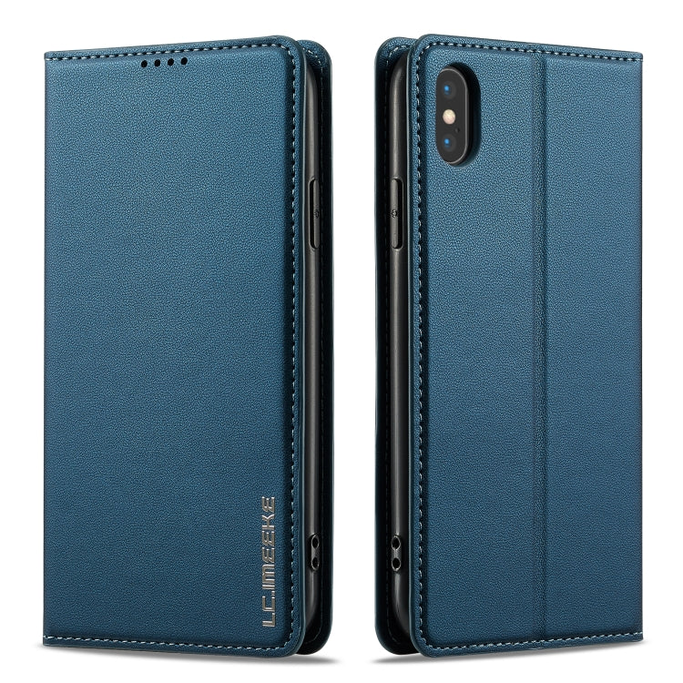 For iPhone X / XS LC.IMEEKE L1 Series Frosted Fine Texture PU Phone Case(Blue)
