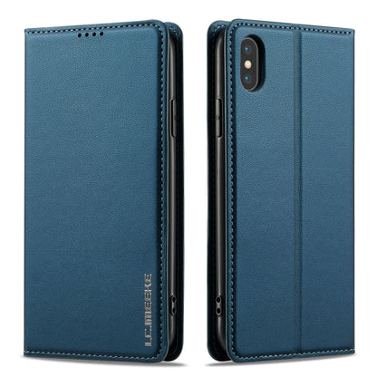 For iPhone X / XS LC.IMEEKE L1 Series Frosted Fine Texture PU Phone Case(Blue)