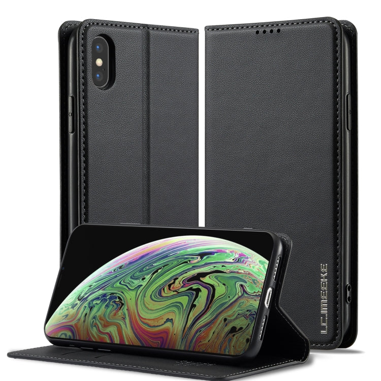 For iPhone XR LC.IMEEKE L1 Series Frosted Fine Texture PU Phone Case(Black)