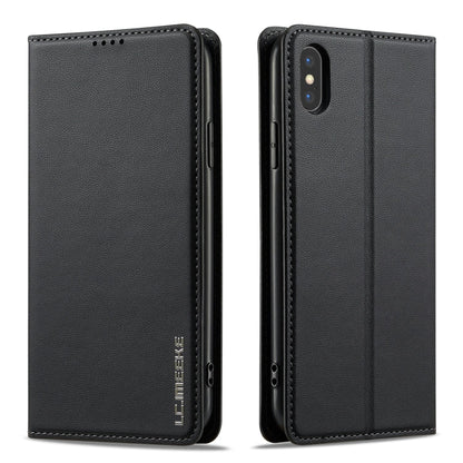 For iPhone XR LC.IMEEKE L1 Series Frosted Fine Texture PU Phone Case(Black)