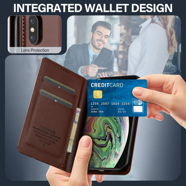 For iPhone XR LC.IMEEKE L1 Series Frosted Fine Texture PU Phone Case(Brown)