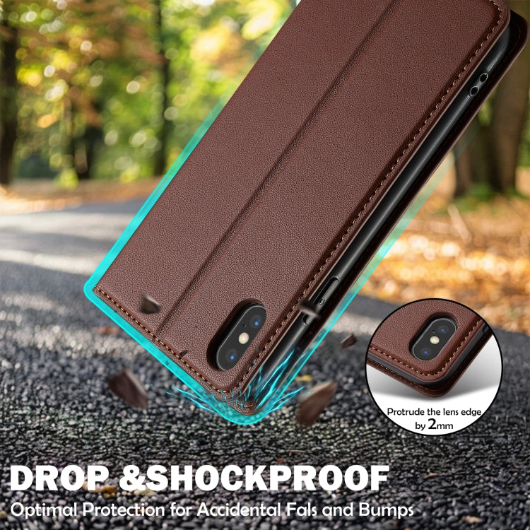 For iPhone XR LC.IMEEKE L1 Series Frosted Fine Texture PU Phone Case(Brown)