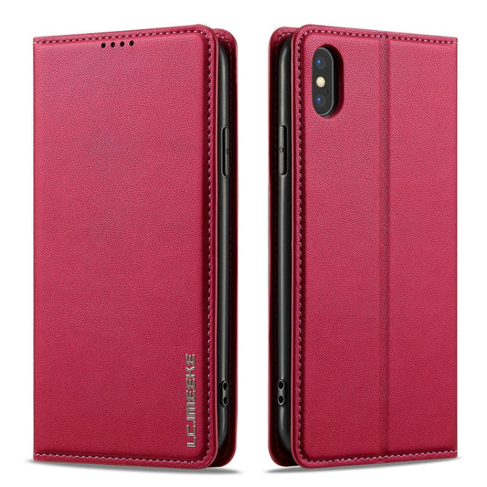 For iPhone XR LC.IMEEKE L1 Series Frosted Fine Texture PU Phone Case(Red)